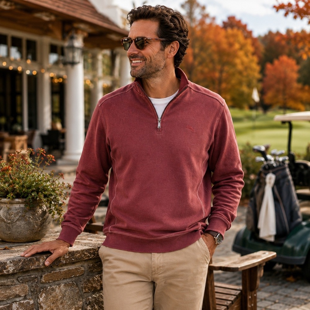 Tommy Bahama Mens L Quarter Zip Pullover 100% Cotton Burgundy Golf Sweatshirt